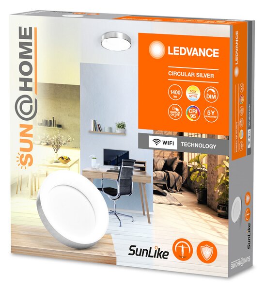 LEDVANCE SMART+ SUN@Home Plafonieră circulară cu LED-uri, argintie, reglabil, Metalic, Camera de zi / sufragerie, Metal, Modern