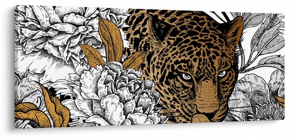 Tablou - Leopard între flori (120x50 cm)