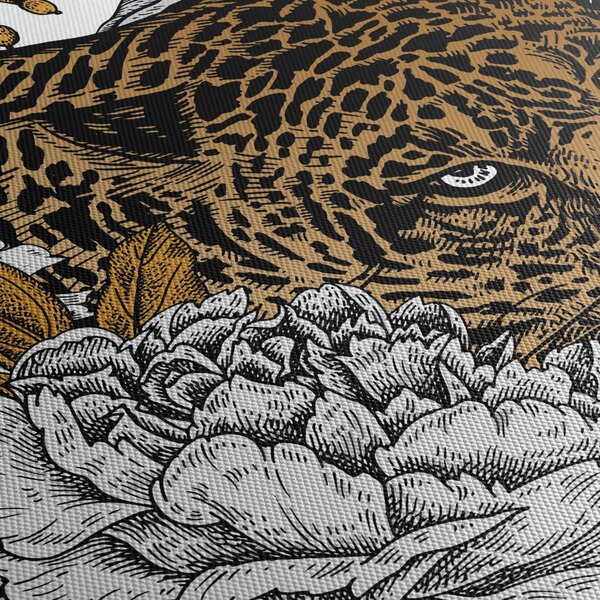 Tablou - Leopard între flori (cu ceas) (90x30 cm)