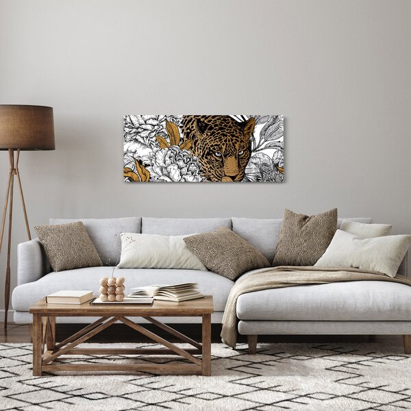 Tablou - Leopard între flori (120x50 cm)