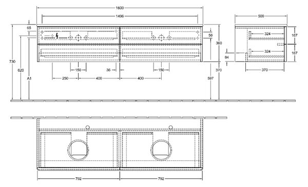 Villeroy & Boch Antao dulap 160x50x36 cm sub chiuveta pe perete alb-stejar K28051GF