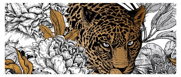 Tablou - Leopard între flori (120x50 cm)