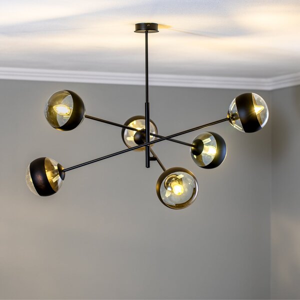 EMIBIG LIGHTING Plafonieră Linear, negru/transparent, 6 becuri, reglabil, Negru, Camera de zi / sufragerie, Metal, Modern