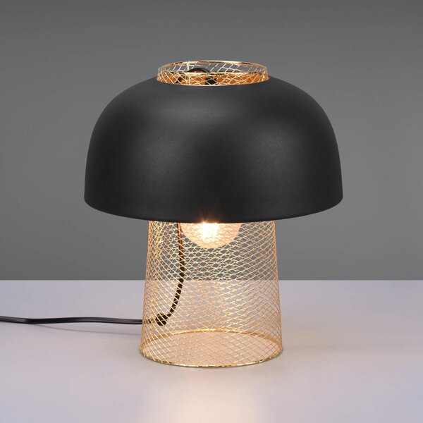 Reality Leuchten Punch lampă de masă, negru/auriu, Ø 25 cm, Negru, dormitor, Metal