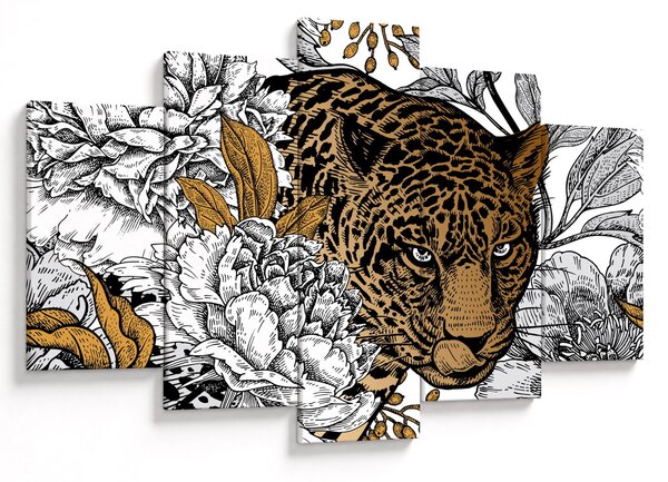 Tablou - Leopard între flori (150x105 cm)