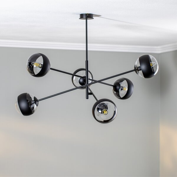 EMIBIG LIGHTING Plafonieră Linear, negru/transparent, 6 becuri, reglabil, Negru, Camera de zi / sufragerie, Metal, Modern