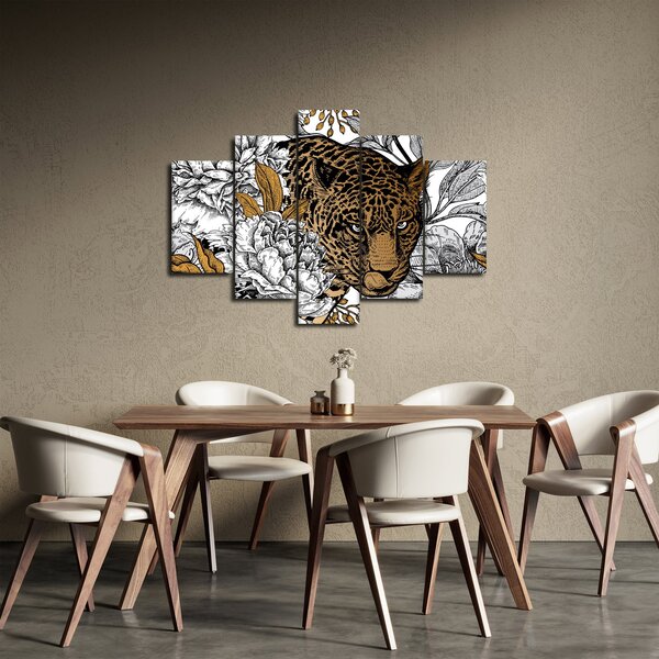 Tablou - Leopard între flori (150x105 cm)