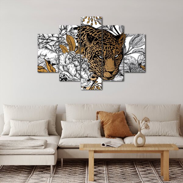 Tablou - Leopard între flori (150x105 cm)