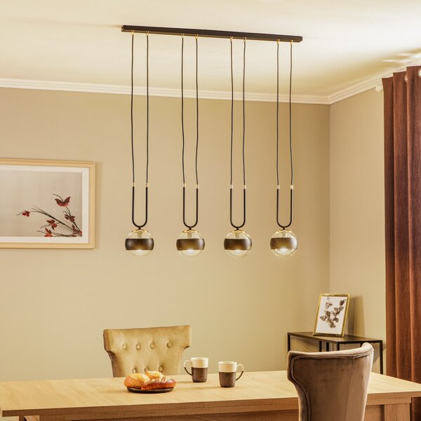 EMIBIG LIGHTING Lampă suspendată Linear, negru/transparent, 4 becuri, reglabil, Negru, Camera de zi / sufragerie, Metal, Modern