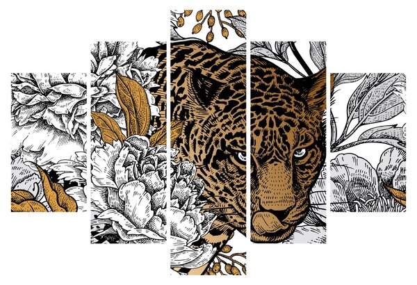 Tablou - Leopard între flori (150x105 cm)
