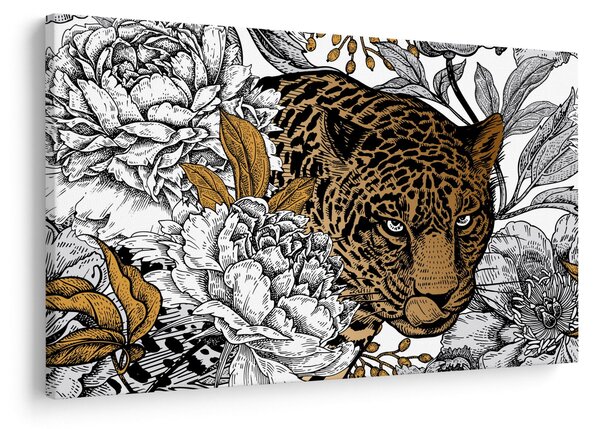 Tablou - Leopard între flori (90x60 cm)