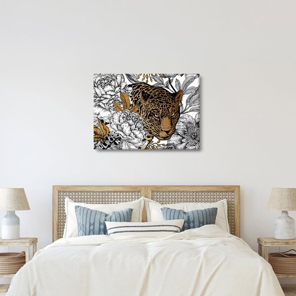 Tablou - Leopard între flori (70x50 cm)