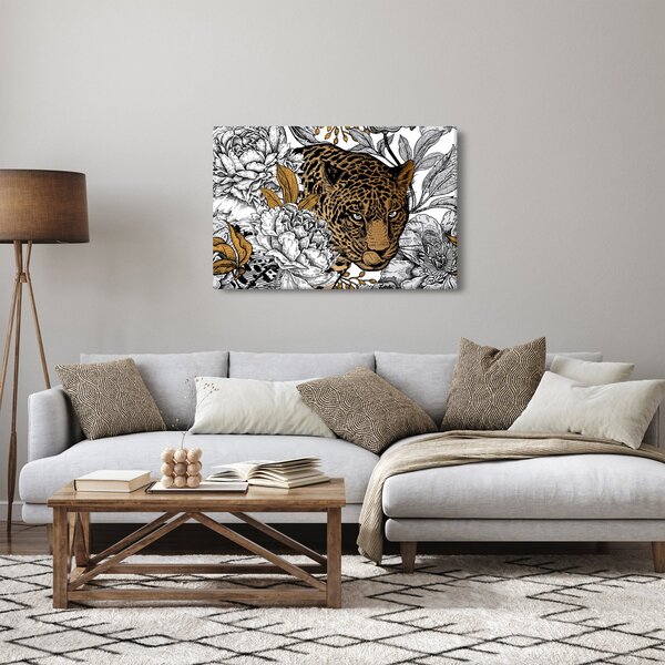 Tablou - Leopard între flori (90x60 cm)