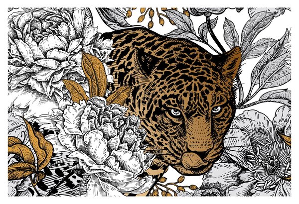 Tablou - Leopard între flori (90x60 cm)