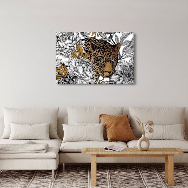 Tablou - Leopard între flori (90x60 cm)