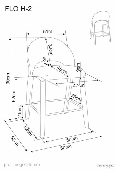 Scaun bar FLO H-2, bej, stofă/metal, 50x45x90 cm