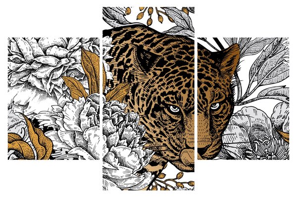 Tablou - Leopard între flori (90x60 cm)