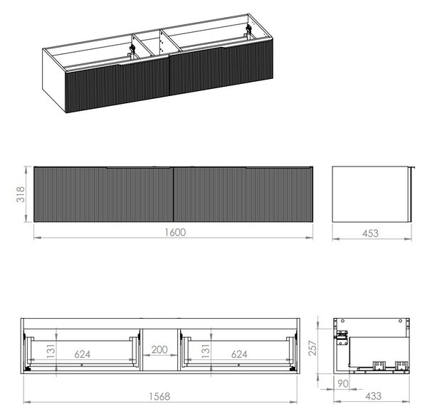 Elita Soho Slim dulap 160x45.3x31.8 cm sub chiuveta pe perete bej RE081604047020