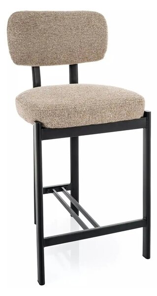 Scaun bar MISAKI H-2, bej/negru, stofă/metal, 45x44x92 cm