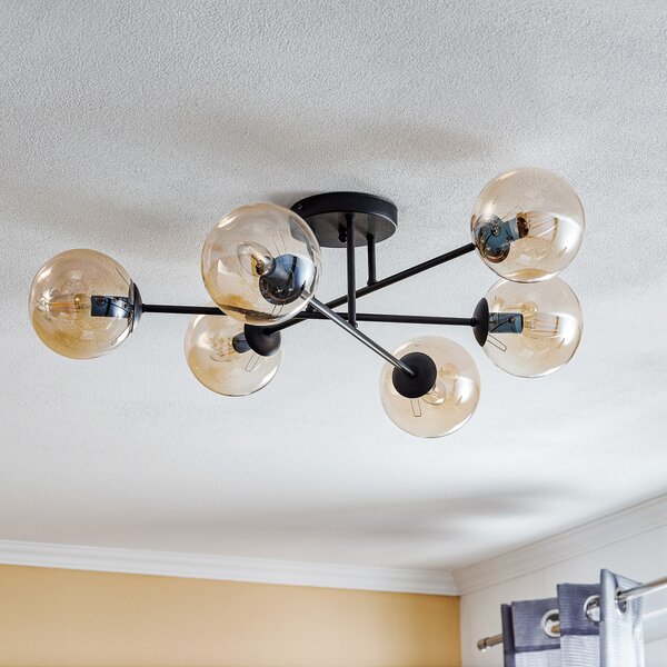 EMIBIG LIGHTING Plafonieră Glassy, negru, chihlimbar, sticlă, 6 becuri, E14, reglabil, Negru, Camera de zi / sufragerie, Metal, Modern