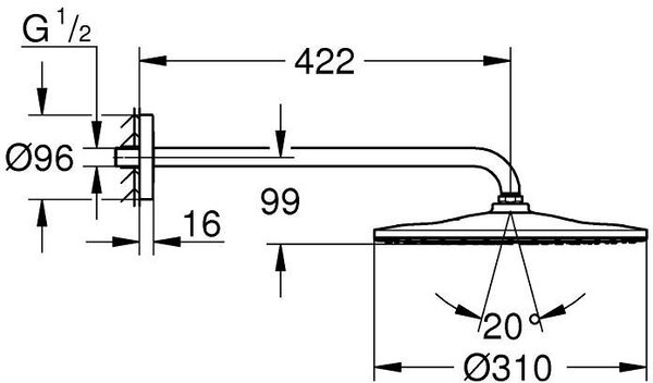 Grohe Rainshower cap de duș cu braț 31x31 cm rotund SuperSteel 26558DC0