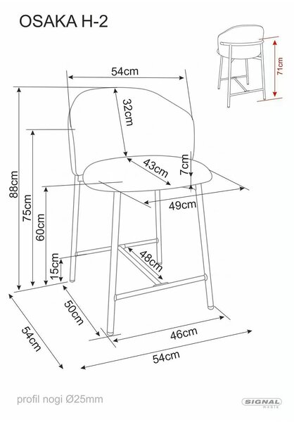 Scaun bar OSAKA H-2, bej/negru, stofă/metal, 54x43x88 cm