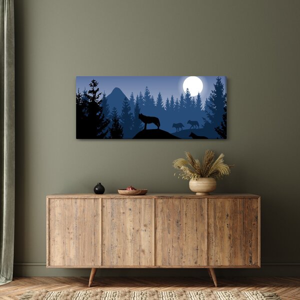 Tablou - Haita de lupi sub lună plină (120x50 cm)