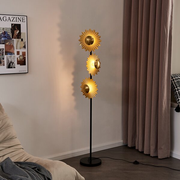 Lindby Senmia lampadar din aur, 3 becuri, Auriu / Alamă, Camera de zi / sufragerie, Metal, Modern