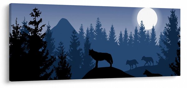 Tablou - Haita de lupi sub lună plină (120x50 cm)