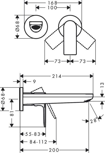 Hansgrohe Rebris E baterie lavoar ascuns negru 72568670