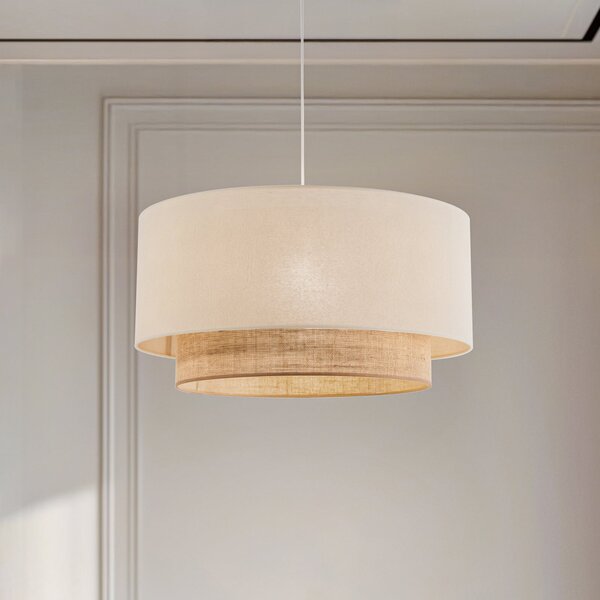 Duolla Lampă suspendată Boho, ecru/maro, Ø 60 cm, din material textil, reglabil, Bej, dormitor, Metal