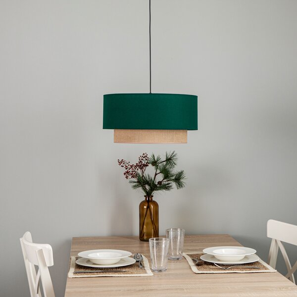 Duolla Lampă suspendată Boho, verde închis/maro, Ø 45 cm, din material textil, reglabil, Verde, dormitor, Metal
