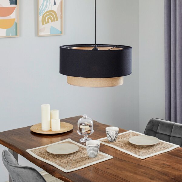 Duolla Lampă suspendată Boho, negru/maro, Ø 45 cm, material textil, reglabil, Negru, dormitor, Metal