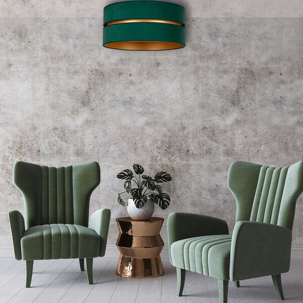 Duolla Plachetă plafonieră Duo, verde/auriu Ø 60 cm, 1 bec, reglabil, Verde, Camera de zi / sufragerie, Țesătură / Textil
