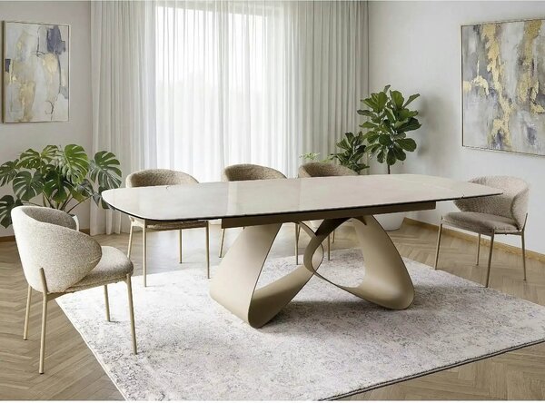Masă extensibilă VALENTINO, bej/cașmir, sticlă securizată/ceramică/met