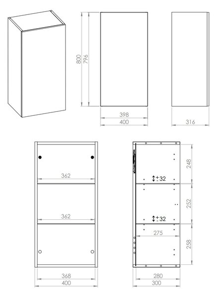 Elita For All dulap 40x31.6x80 cm laterala pe perete alb RE140400088060
