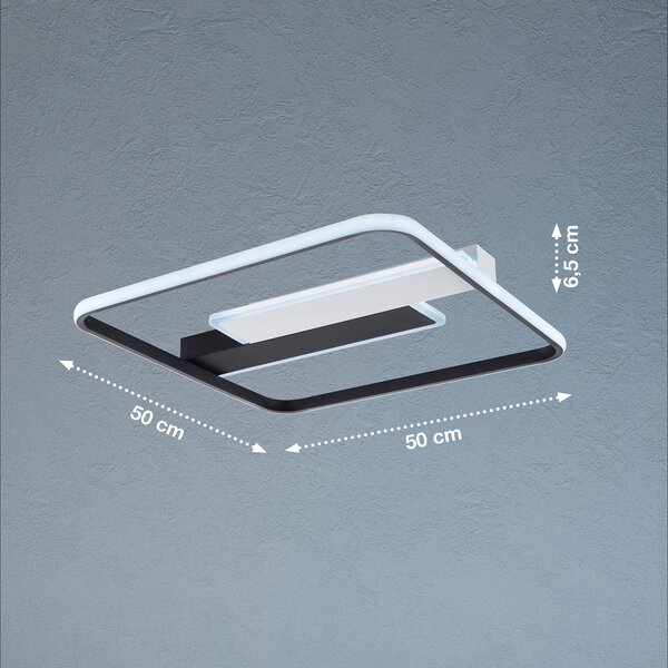 FISCHER & HONSEL Plafonieră LED Blithe 50x50cm, ramă, reglabil, Negru, Camera de zi / sufragerie, Metal, Modern