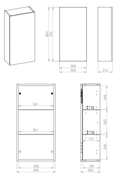 Elita For All dulap 40x21.6x80 cm laterala pe perete verde RE140400077010