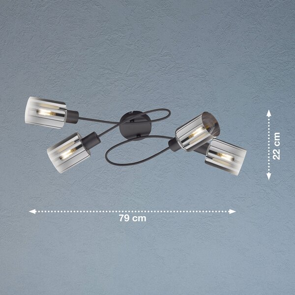 FISCHER & HONSEL Plafonieră Iska cu brațe, 4 becuri, reglabil, Negru, Camera de zi / sufragerie, Metal