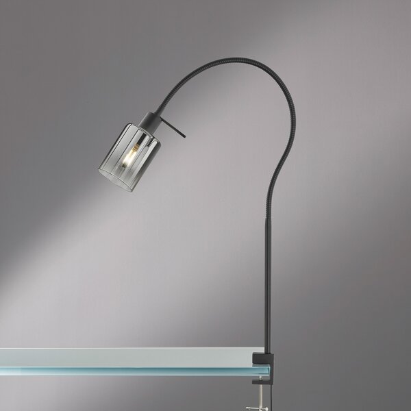 FISCHER & HONSEL Lampă cu clemă Iska abajur de sticlă, Negru, Camera de zi / sufragerie, Metal, Lumină de lectură