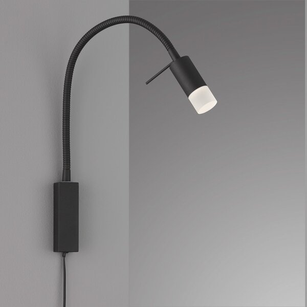 FISCHER & HONSEL Aplică de perete LED Seng, braț flexib, difuzor, Negru, Camera de zi / sufragerie, Metal, Modern, Soclu de perete jos