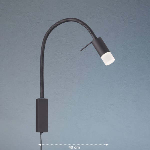 FISCHER & HONSEL Aplică de perete LED Seng, braț flexib, difuzor, Negru, Camera de zi / sufragerie, Metal, Modern, Soclu de perete jos
