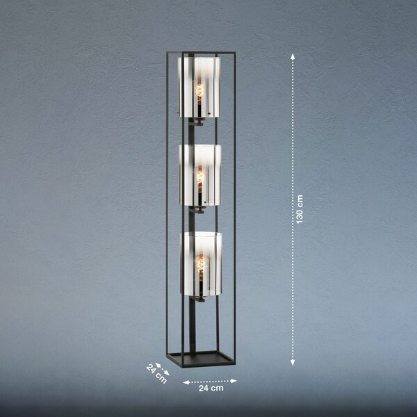 FISCHER & HONSEL Lampă de podea Samu, 3 becuri, Negru, Camera de zi / sufragerie, Metal, Modern