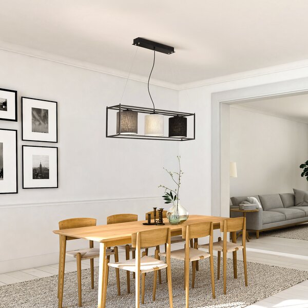 FISCHER & HONSEL Lampă suspendată Gilli, 3 becuri, reglabil, Negru, Camera de zi / sufragerie, Metal, Modern