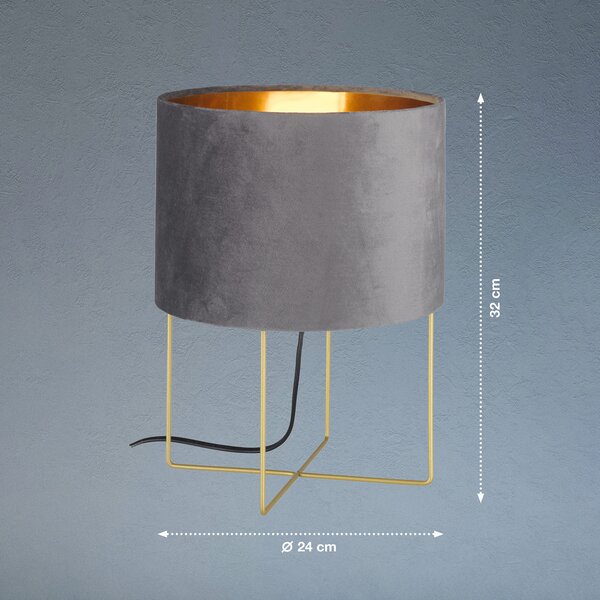 FISCHER & HONSEL Lampă de masă Aura, abajur din catifea, înălțime 32 cm, gri, Gri, Camera de zi / sufragerie, Țesătură / Textil