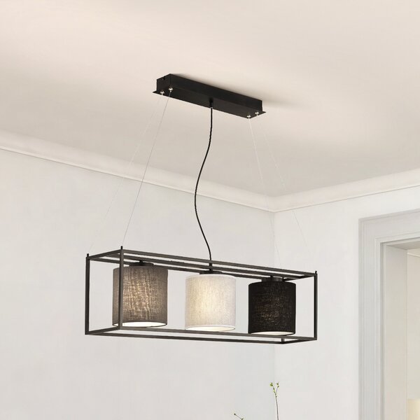 FISCHER & HONSEL Lampă suspendată Gilli, 3 becuri, reglabil, Negru, Camera de zi / sufragerie, Metal, Modern