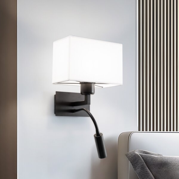 Argon Aplică de perete Harry, unghiulară, negru/negru/alb, Negru, Camera de zi / sufragerie, Metal, Modern, Lumină de lectură