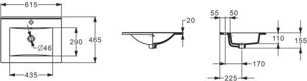 Roca Hebe lavoar 61.5x46.5 cm dreptunghiular mobilier alb luciu A3272A3000