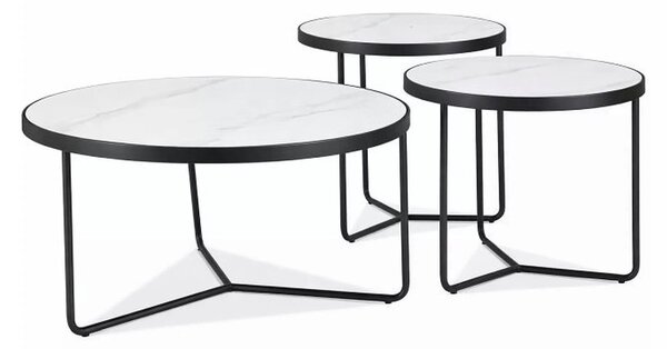 Set 3 măsuțe cafea DEMETER, alb/negru, ceramică/metal