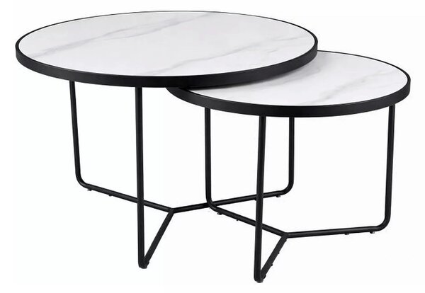 Set 2 măsuțe cafea ITALIA, alb/negru, ceramică/metal